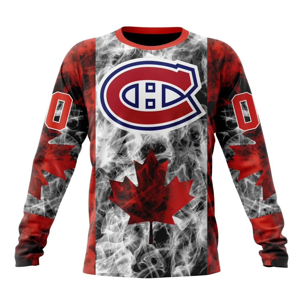 NHL Montreal Canadiens Special Design For Canada Day St2401 Long Sleeved Sweatshirt 