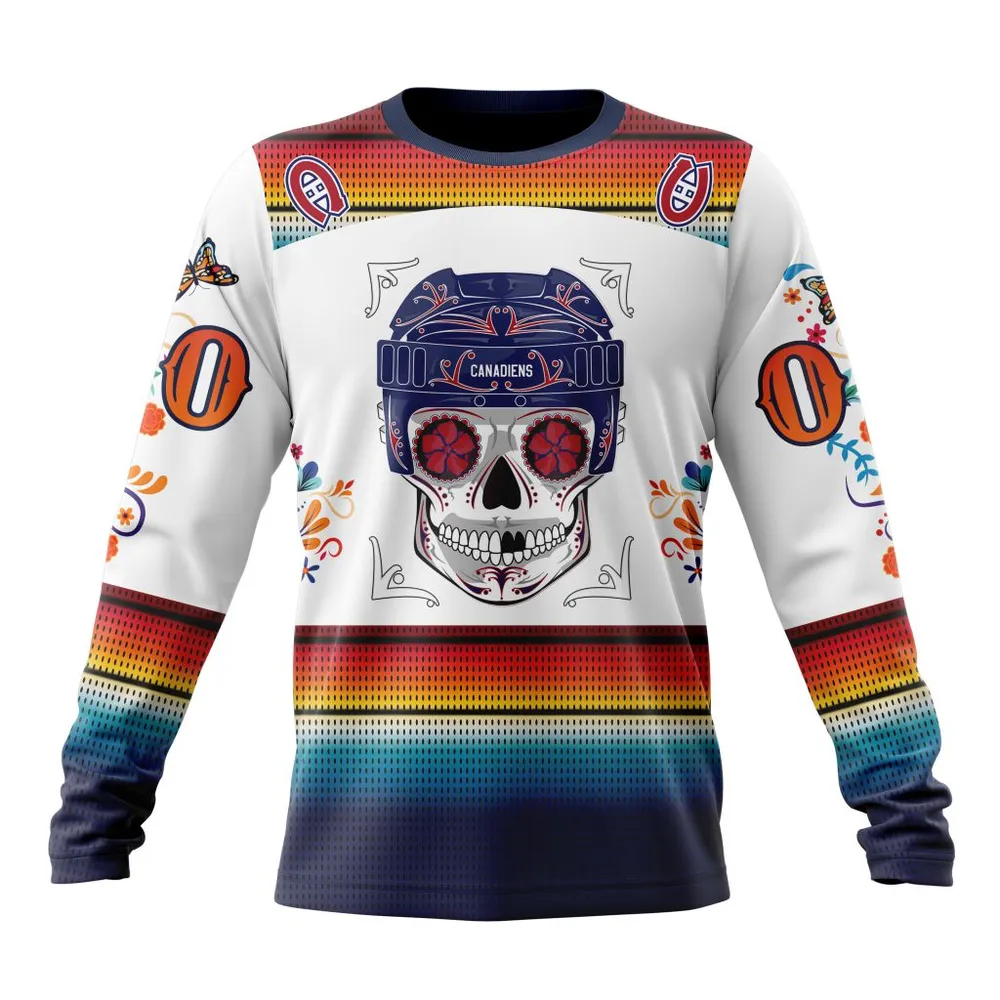 NHL Montreal Canadiens Special Design For Dia De Los Muertos St2301 Long Sleeved Sweatshirt 