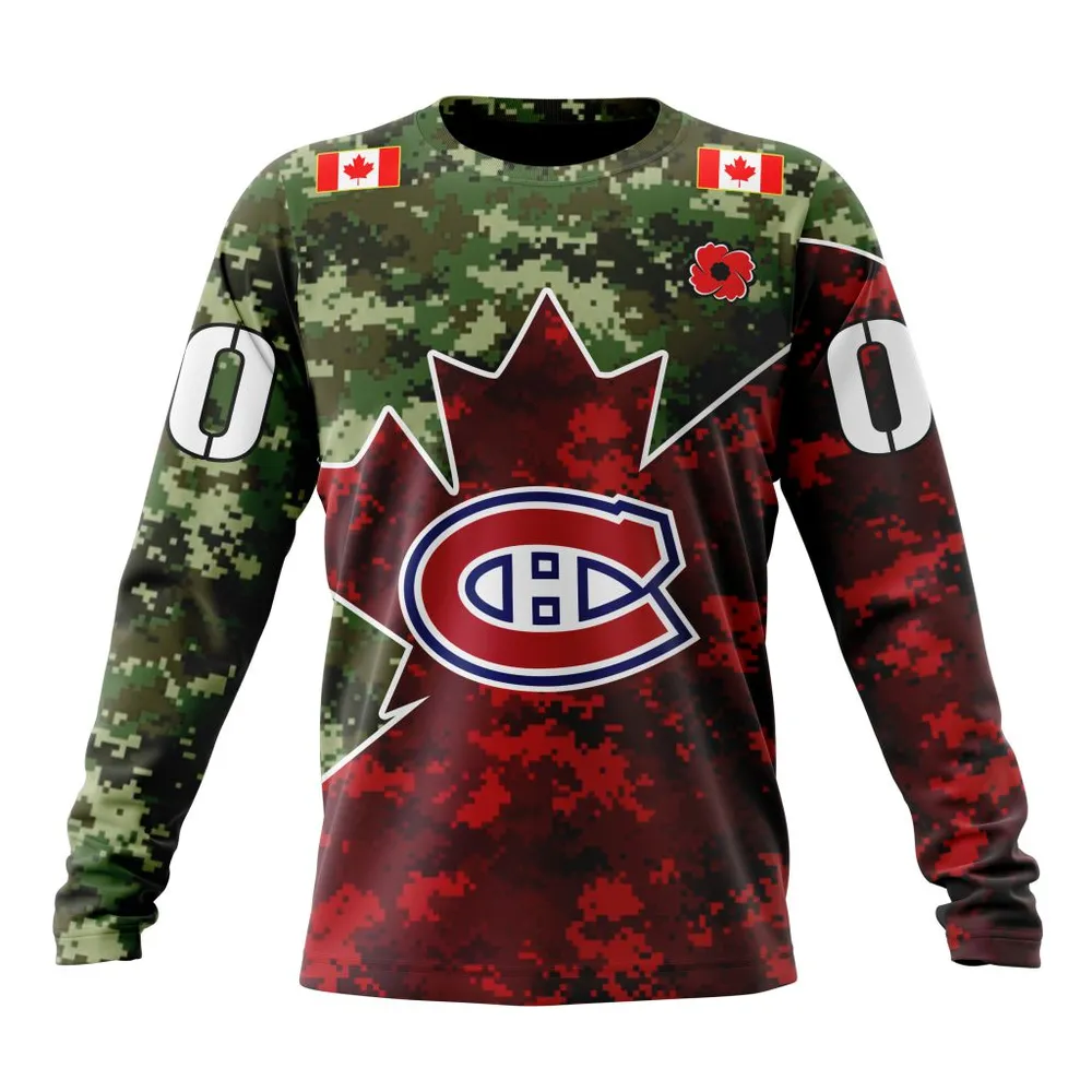 NHL Montreal Canadiens Special Design For Remembrance Day St2201 Long Sleeved Sweatshirt 