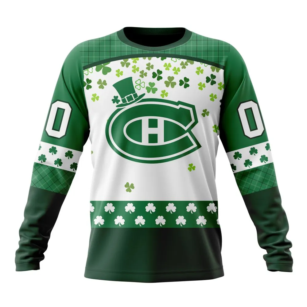 NHL Montreal Canadiens Special Design For St. Patrick Day St2401 Long Sleeved Sweatshirt 