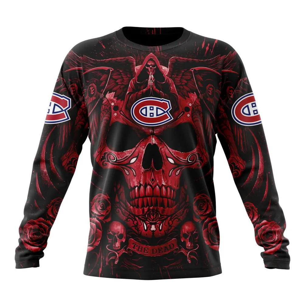 NHL Montreal Canadiens Special Design With Skull Art St2203 Long Sleeved Sweatshirt 