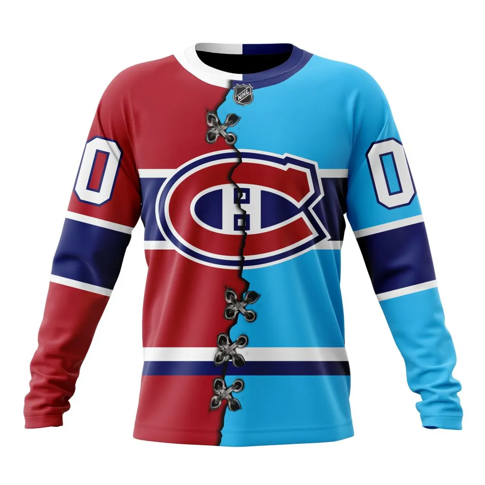 NHL Montreal Canadiens Special Home Mix Reverse Retro Personalized Kits Long Sleeved Sweatshirt 