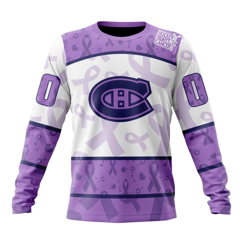 NHL Montreal Canadiens Special Lavender Fight Cancer St2201 Long Sleeved Sweatshirt 