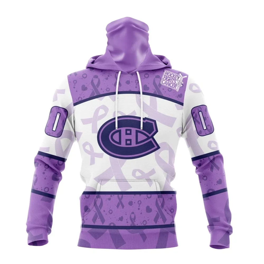 NHL Montreal Canadiens Special Lavender Fight Cancer St2201 Mask Hoodie