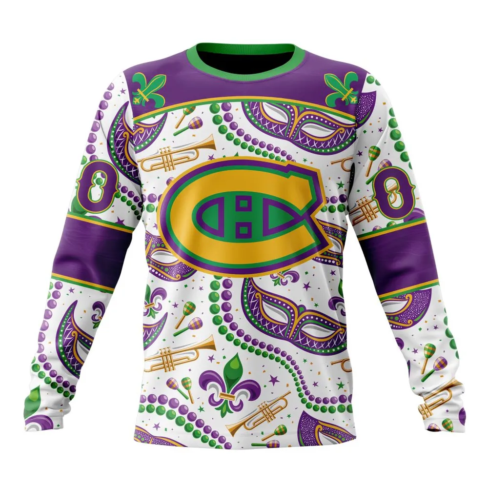 NHL Montreal Canadiens Special Mardi Gras Design St2401 Long Sleeved Sweatshirt 