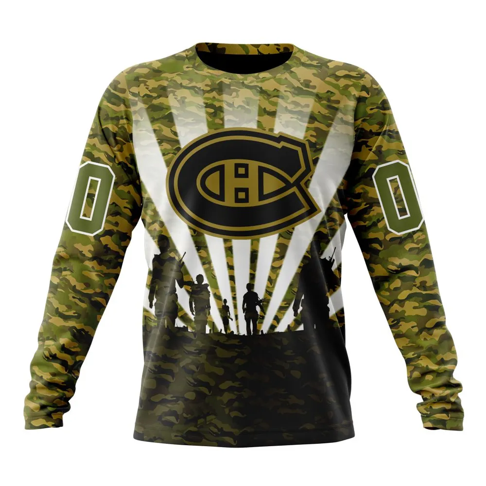 NHL Montreal Canadiens Special Military Camo Kits For Veterans Day And Rememberance Day St2201 Long Sleeved Sweatshirt 