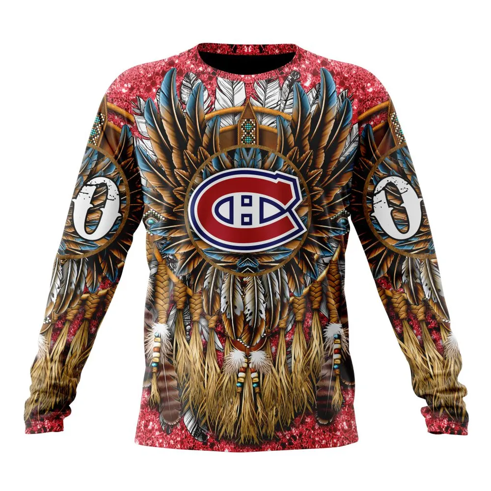 NHL Montreal Canadiens Special Native Costume Design St2201 Long Sleeved Sweatshirt 