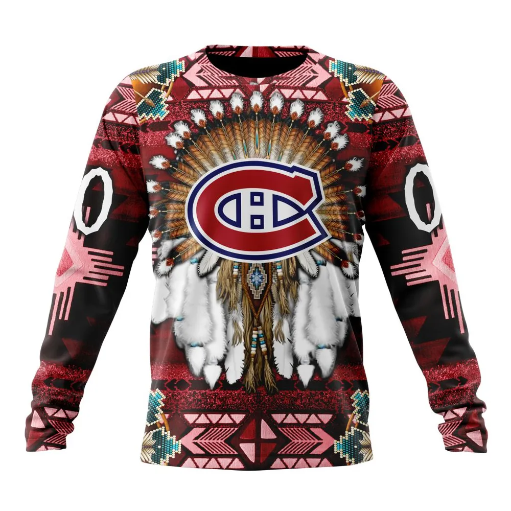 NHL Montreal Canadiens Special Native Costume Design St2202 Long Sleeved Sweatshirt 