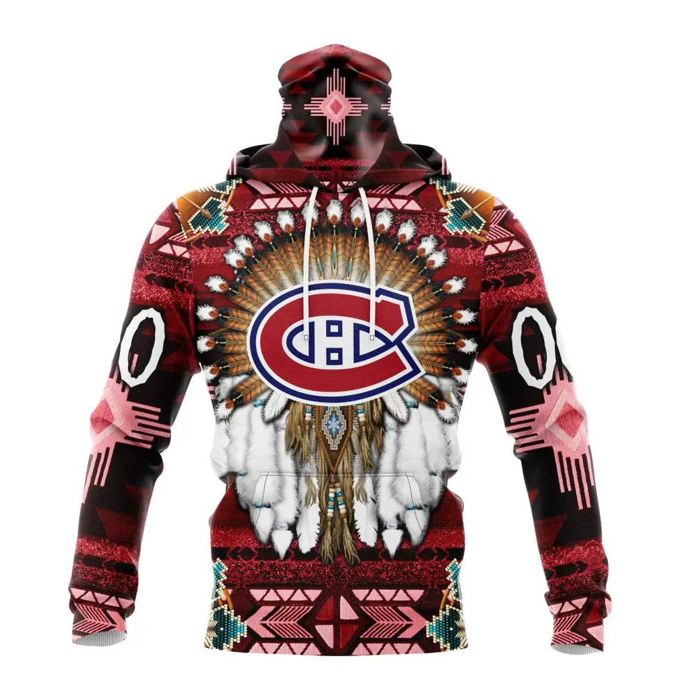 NHL Montreal Canadiens Special Native Costume Design St2202 Mask Hoodie