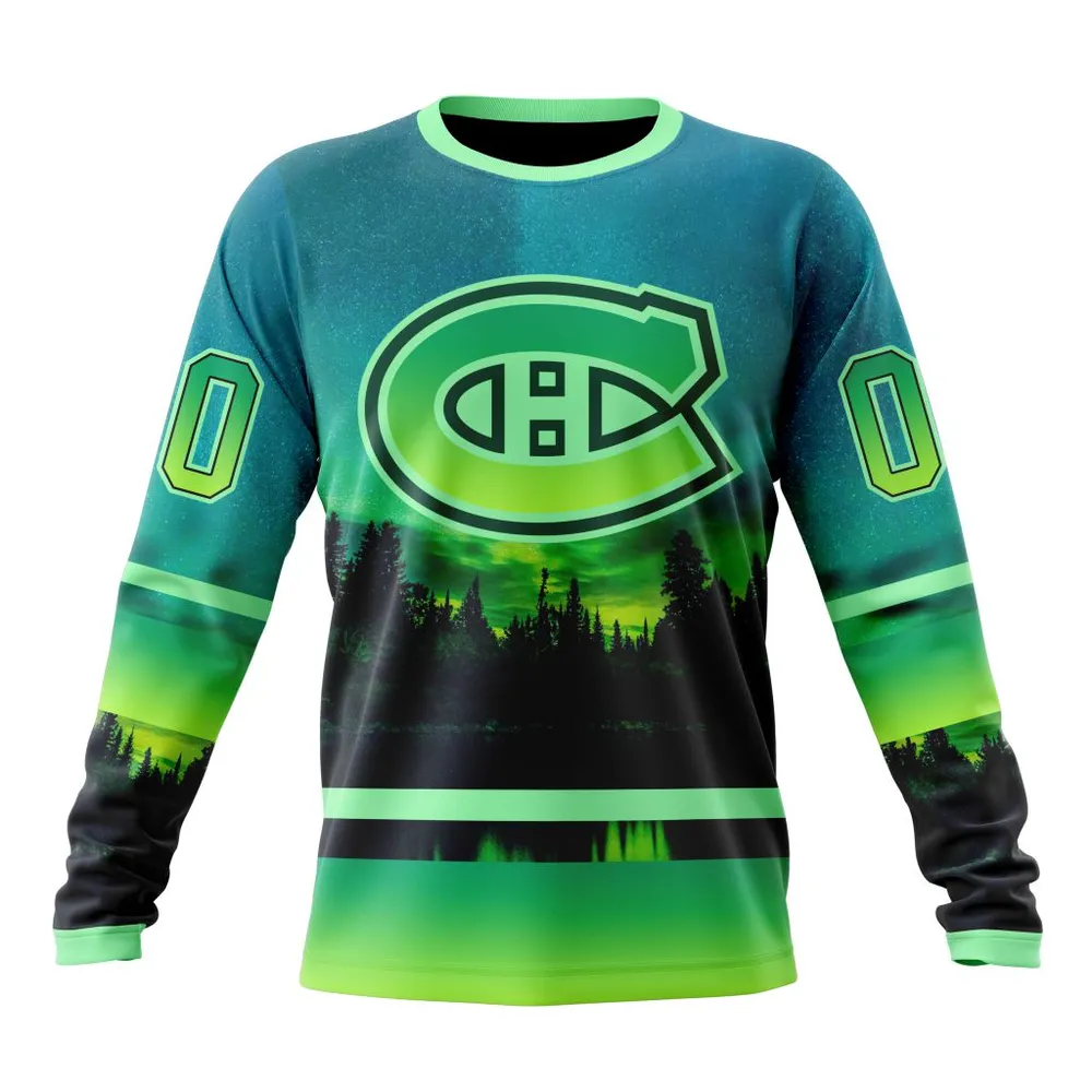 NHL Montreal Canadiens Special Northern Lights Design St2302 Long Sleeved Sweatshirt 