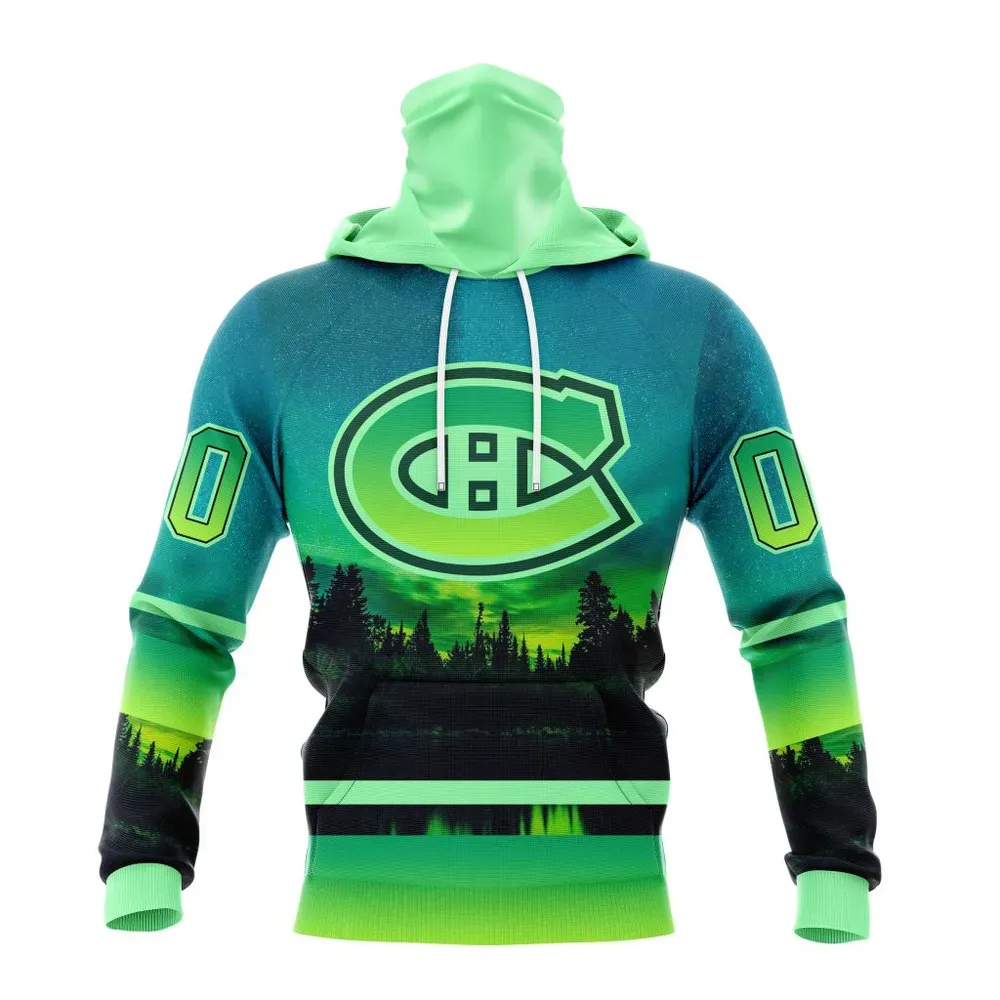 NHL Montreal Canadiens Special Northern Lights Design St2302 Mask Hoodie