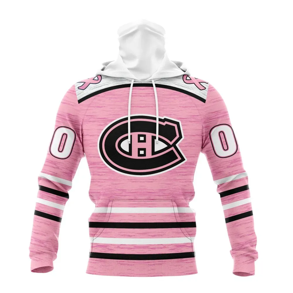 NHL Montreal Canadiens Special Pink Fight Breast Cancer Design St2304 Mask Hoodie