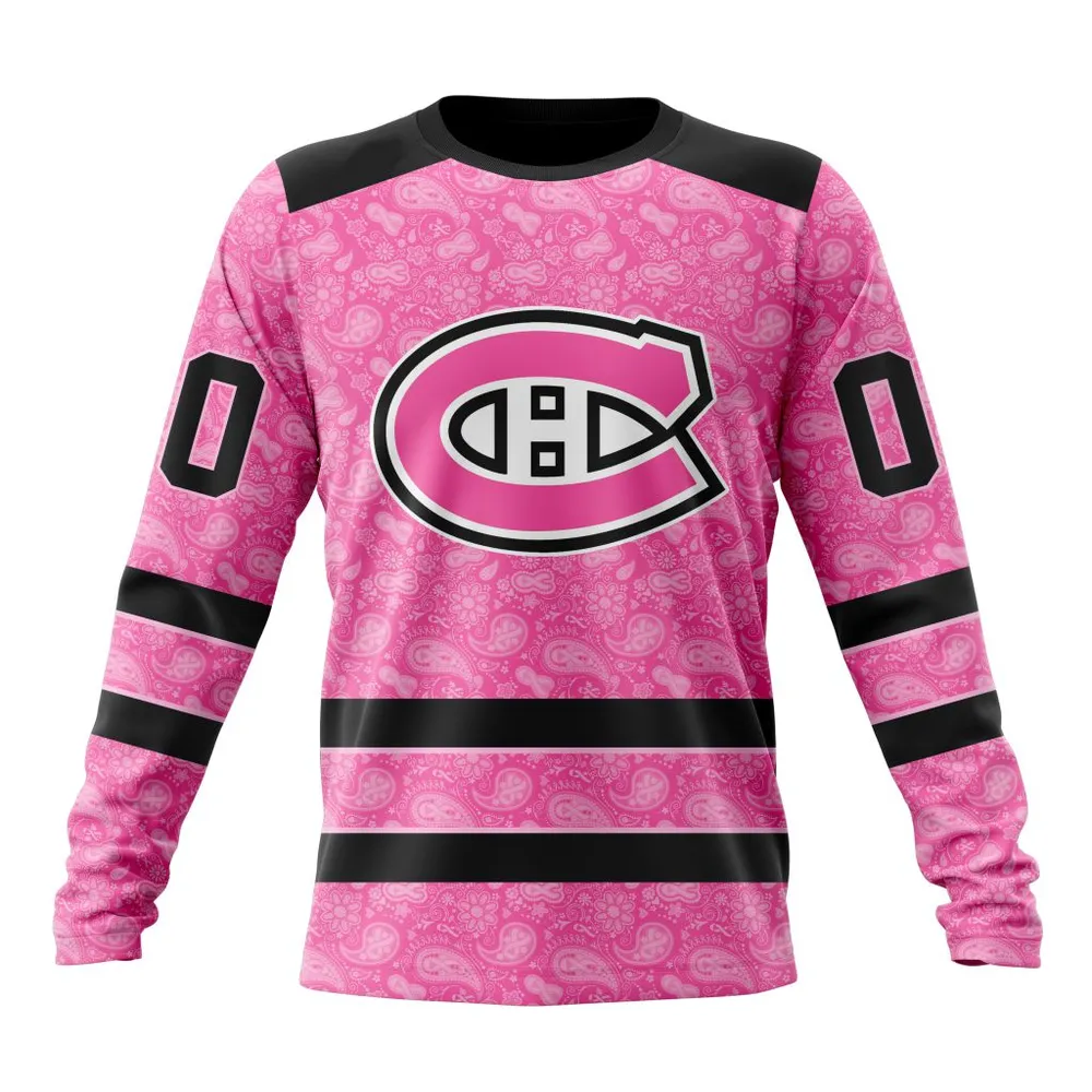 NHL Montreal Canadiens Special Pink Fight Breast Cancer St2306 Long Sleeved Sweatshirt 