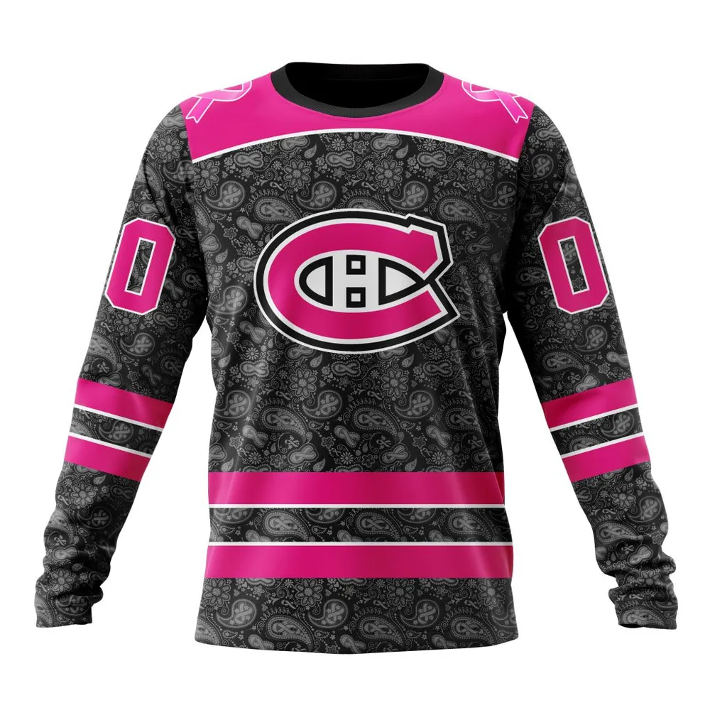 NHL Montreal Canadiens Special Pink In The Rink Fight Breast Cancer St2301 Long Sleeved Sweatshirt 