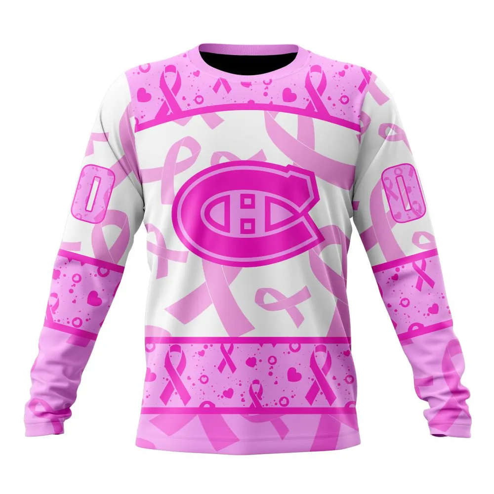 NHL Montreal Canadiens Special Pink October Breast Cancer Awareness Month St2302 Long Sleeved Sweatshirt 