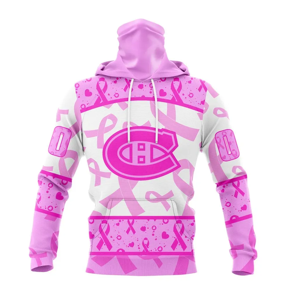 NHL Montreal Canadiens Special Pink October Breast Cancer Awareness Month St2302 Mask Hoodie