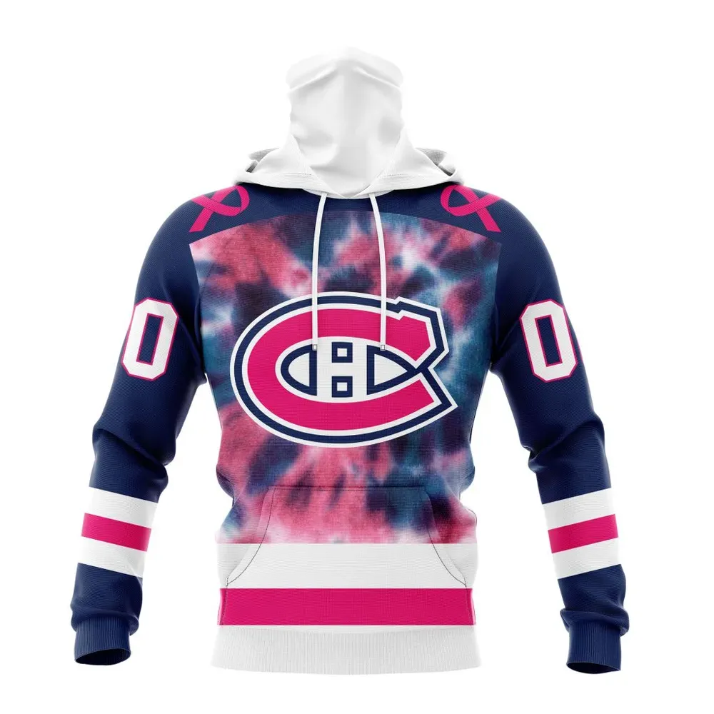 NHL Montreal Canadiens Special Pink October Fight Breast Cancer St2303 Mask Hoodie