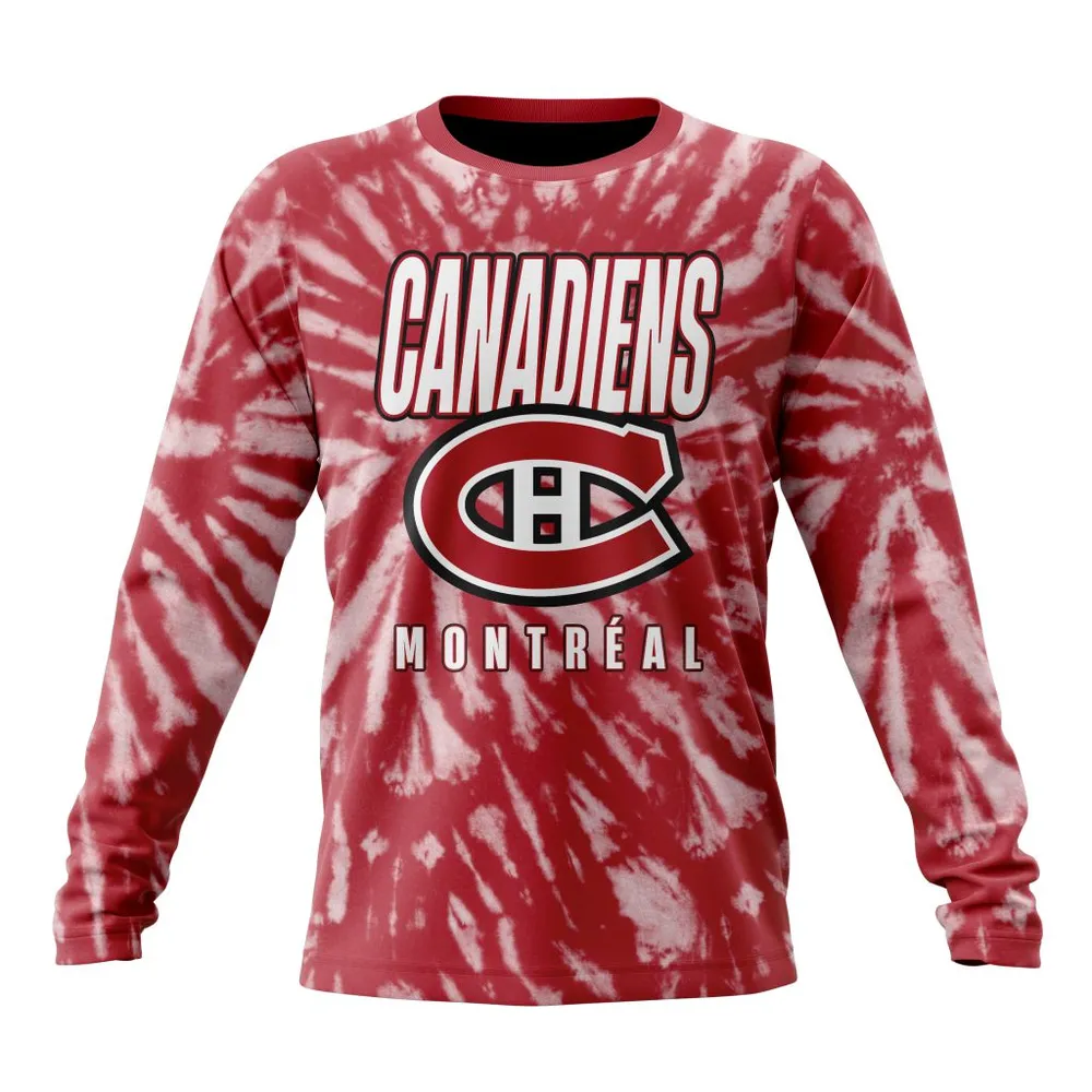 NHL Montreal Canadiens Special Retro Vintage Tie Dye St2201 Long Sleeved Sweatshirt 