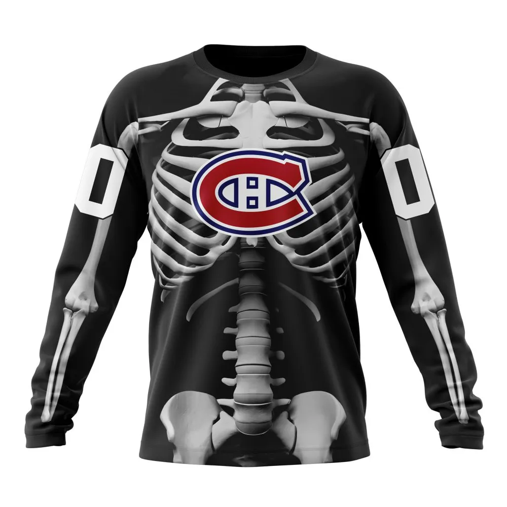 NHL Montreal Canadiens Special Skeleton Costume For Halloween St2301 Long Sleeved Sweatshirt 