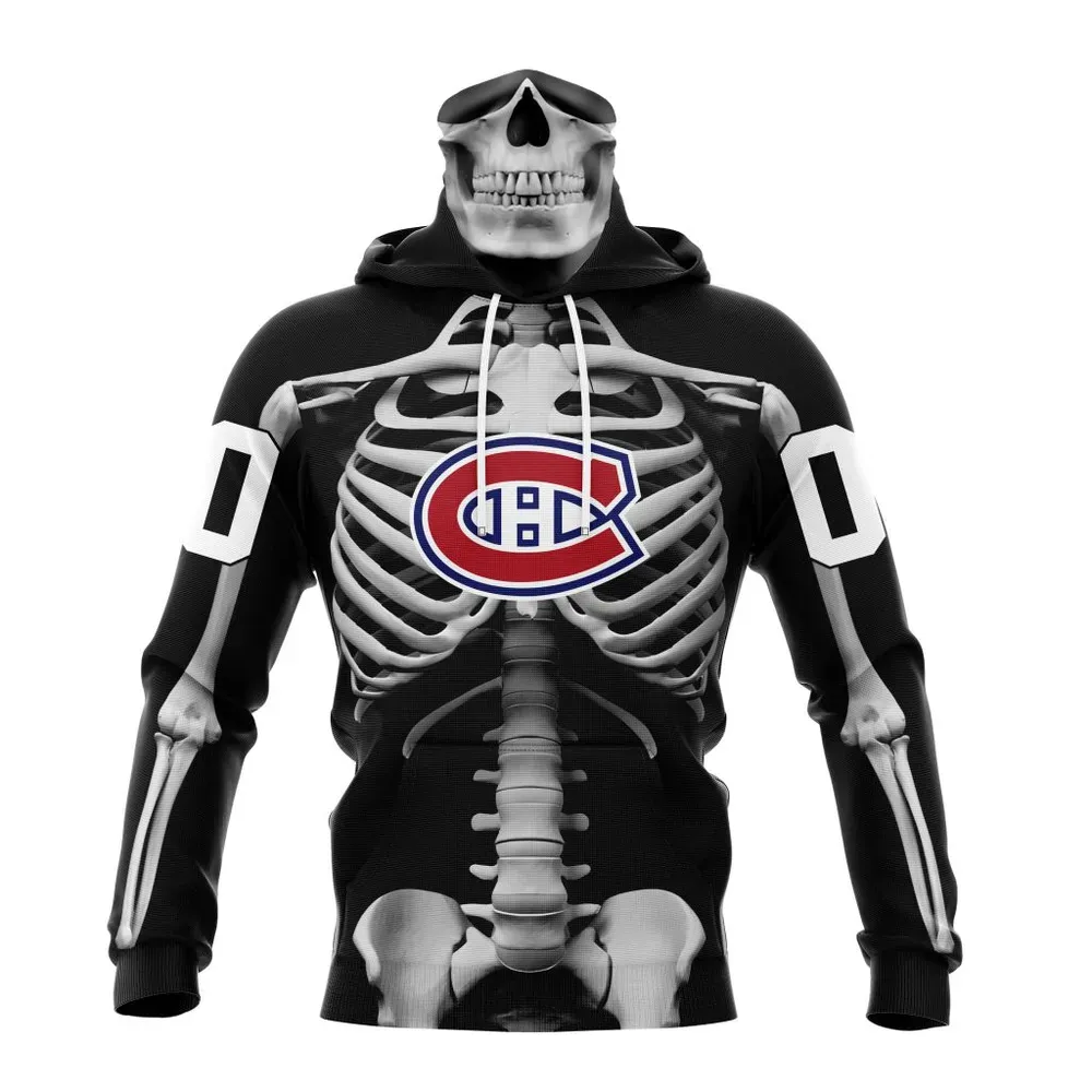 NHL Montreal Canadiens Special Skeleton Costume For Halloween St2301 Mask Hoodie