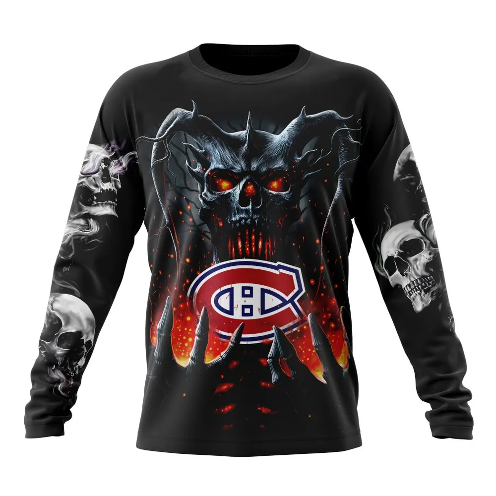 NHL Montreal Canadiens Special Skull Art Design St2301 Long Sleeved Sweatshirt 