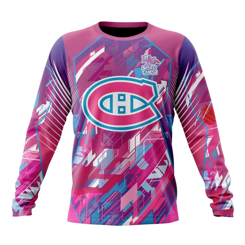 NHL Montreal Canadiens | Specialized Design I Pink I Can! Fearless Again Breast Cancer Long Sleeved Sweatshirt 