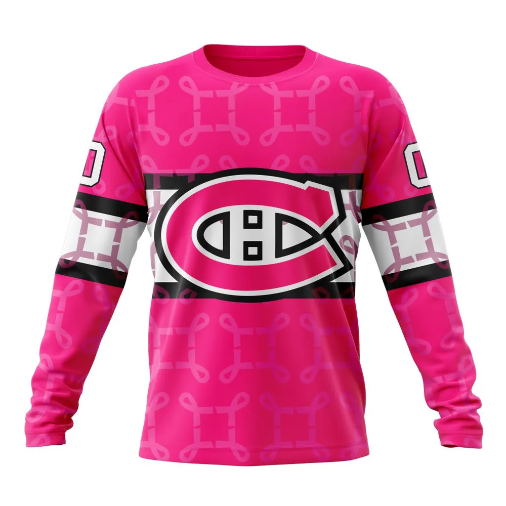 NHL Montreal Canadiens | Specialized Design I Pink I Can! In October We Wear Pink Breast Cancer Long Sleeved Sweatshirt 