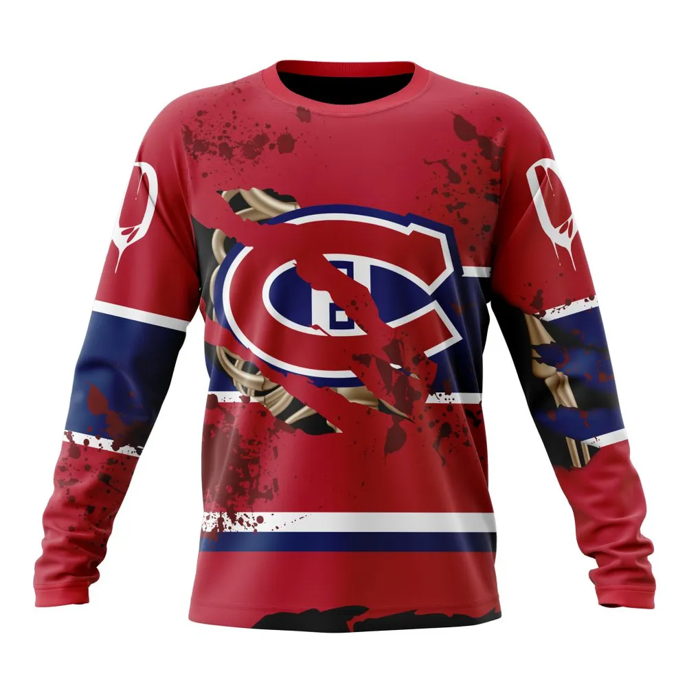 NHL Montreal Canadiens | Specialized Design Jersey With Your Ribs For Halloween Long Sleeved Sweatshirt 