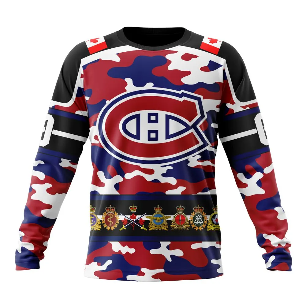 NHL Montreal Canadiens | Specialized Design Wih Camo Team Color And Military Force Logo Long Sleeved Sweatshirt 