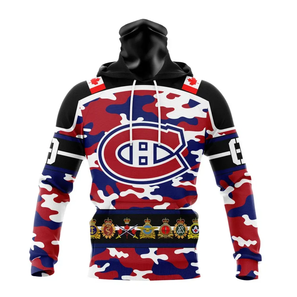 NHL Montreal Canadiens | Specialized Design Wih Camo Team Color And Military Force Logo Mask Hoodie