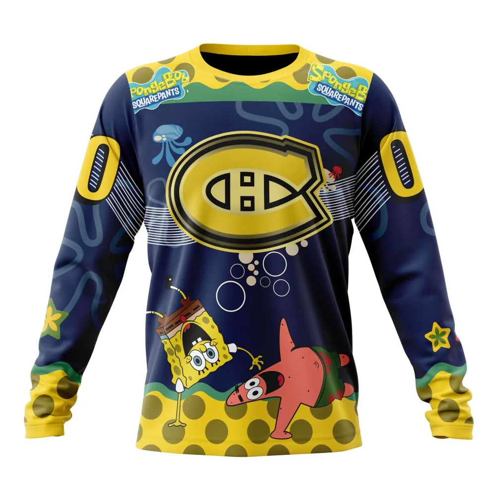 NHL Montreal Canadiens Specialized Jersey With Spongebob Long Sleeved Sweatshirt 