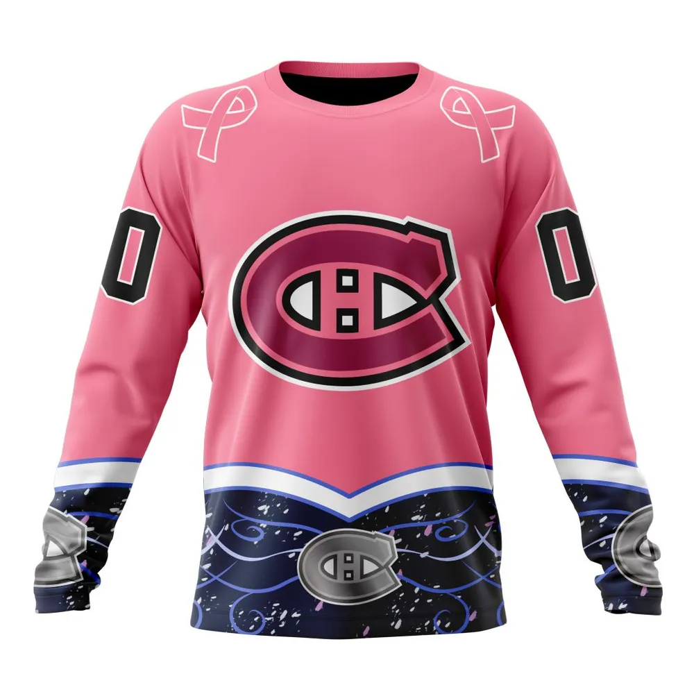 NHL Montreal Canadiens | Specialized Unisex For Hockey Fights Cancer Long Sleeved Sweatshirt 