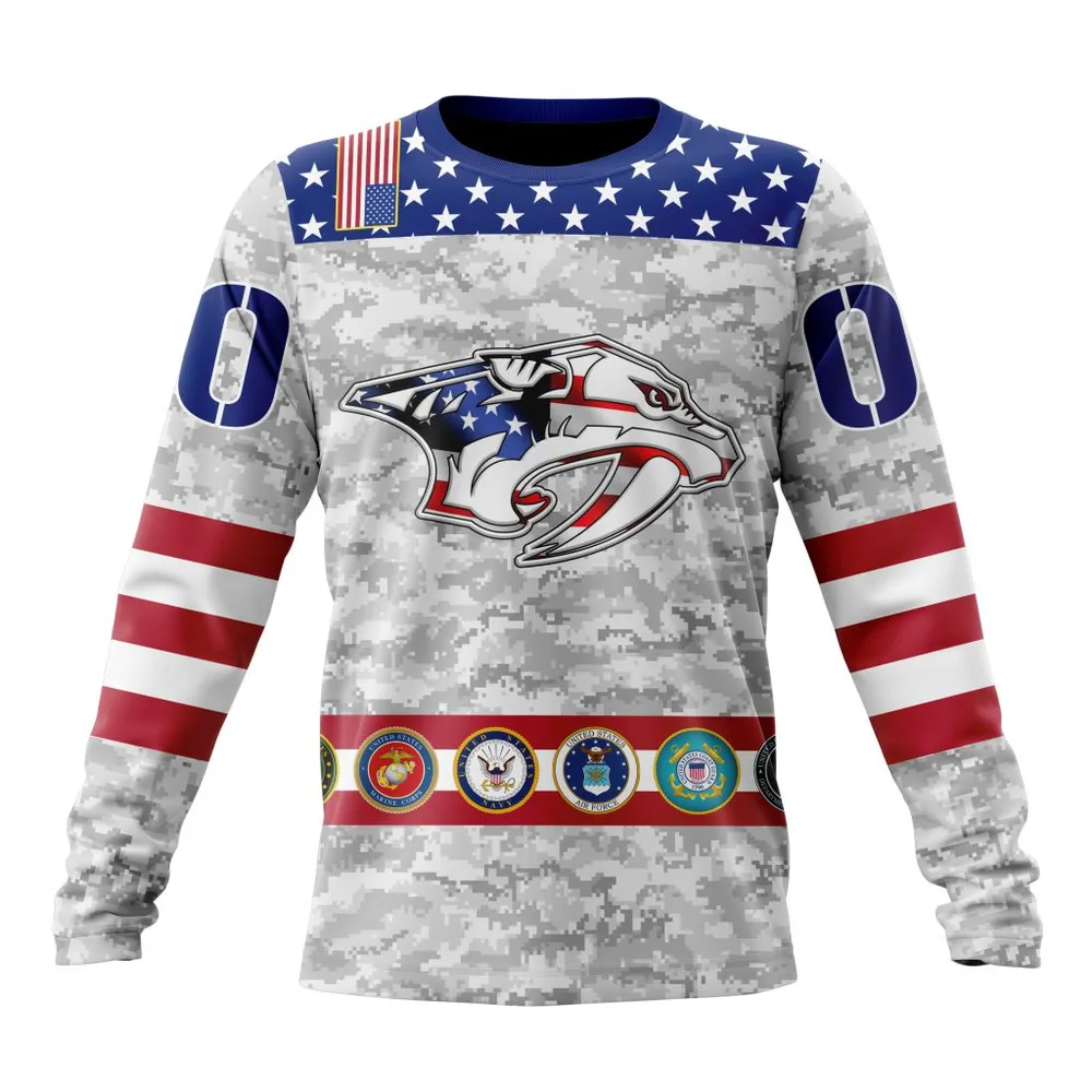 NHL Nashville Predators Armed Forces Appreciation St2201 Long Sleeved Sweatshirt 