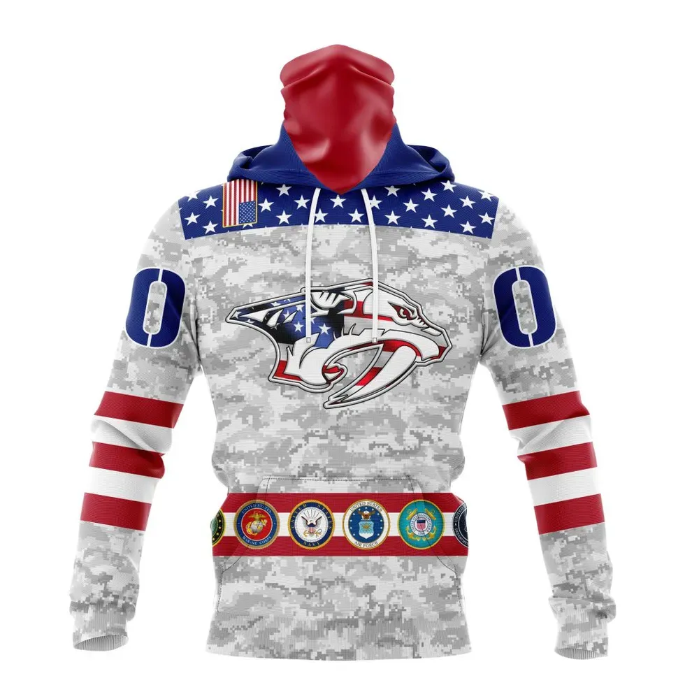 NHL Nashville Predators Armed Forces Appreciation St2201 Mask Hoodie