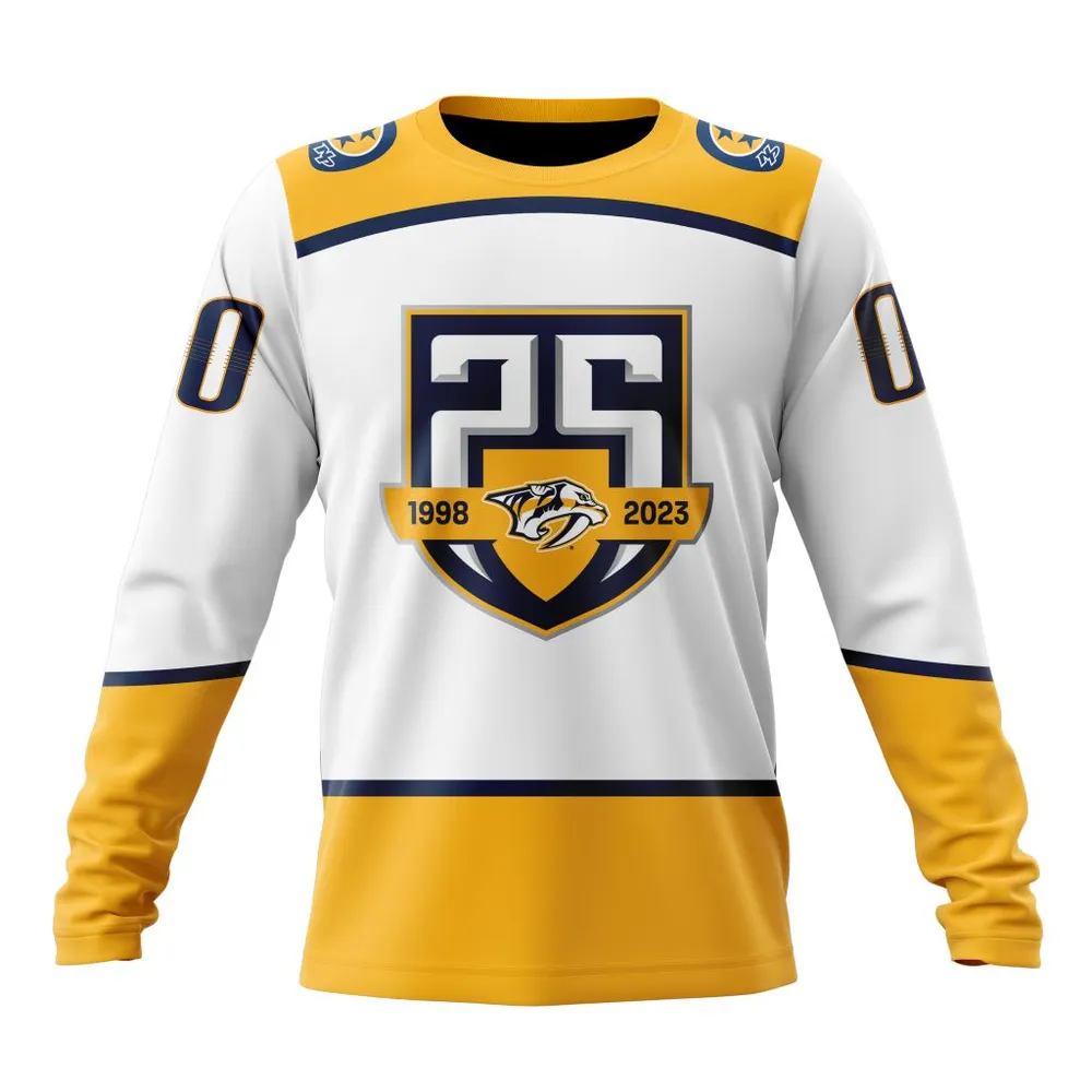 NHL Nashville Predators Away With 25Th Anniversary Logo Long Sleeved Sweatshirt 