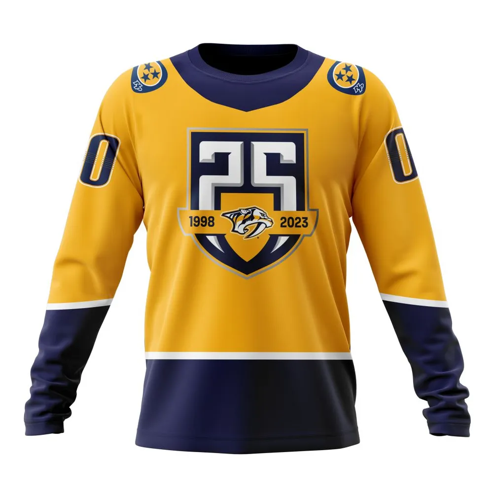 NHL Nashville Predators Home With 25Th Anniversary Logo Long Sleeved Sweatshirt 