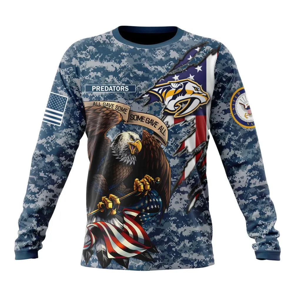 NHL Nashville Predators Honor Us Navy Veterans St2202 Long Sleeved Sweatshirt 