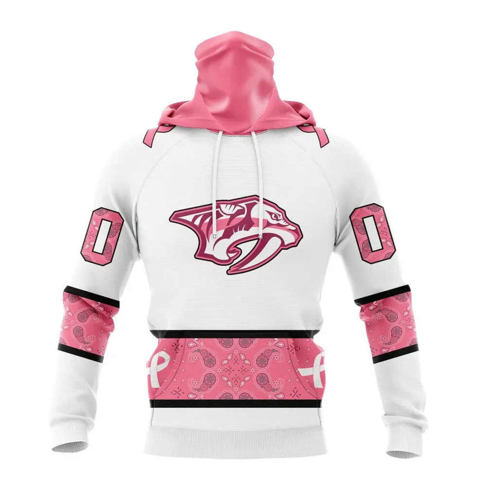 NHL Nashville Predators In Classic Style With Paisley! In October We Wear Pink Breast Cancer Mask Hoodie