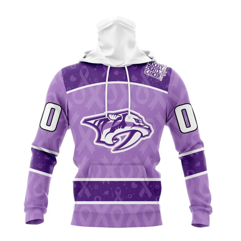 NHL Nashville Predators New Lavender Hockey Fight Cancer St2301 Mask Hoodie