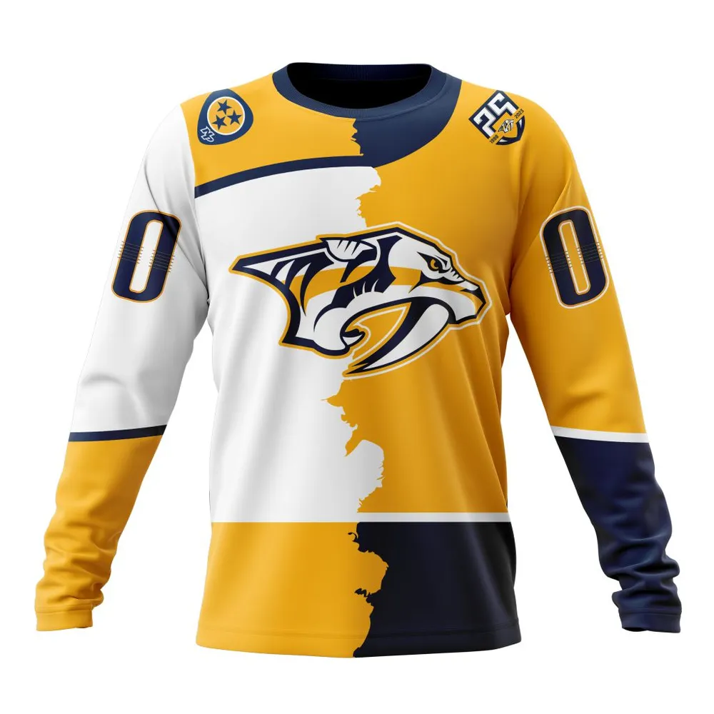 NHL Nashville Predators Personalize Home Mix Away Kits Long Sleeved Sweatshirt 