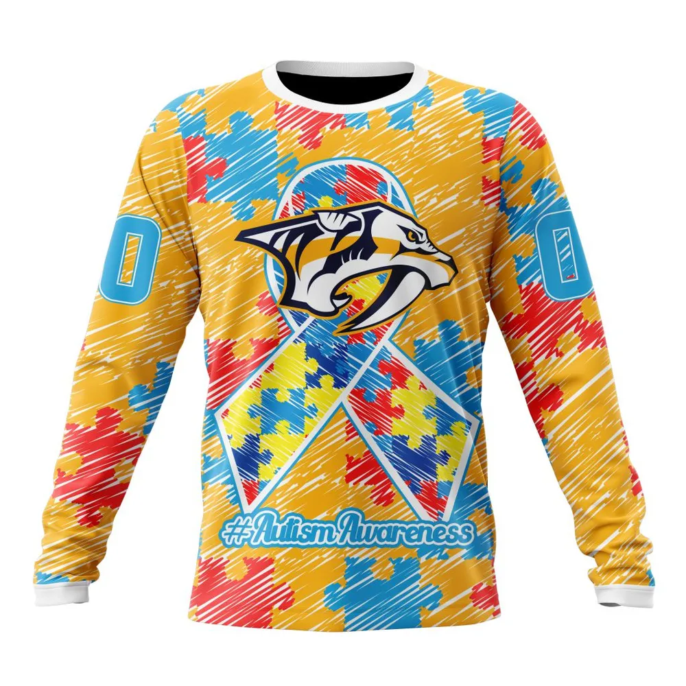 NHL Nashville Predators Special Autism Awareness Design St2201 Long Sleeved Sweatshirt 