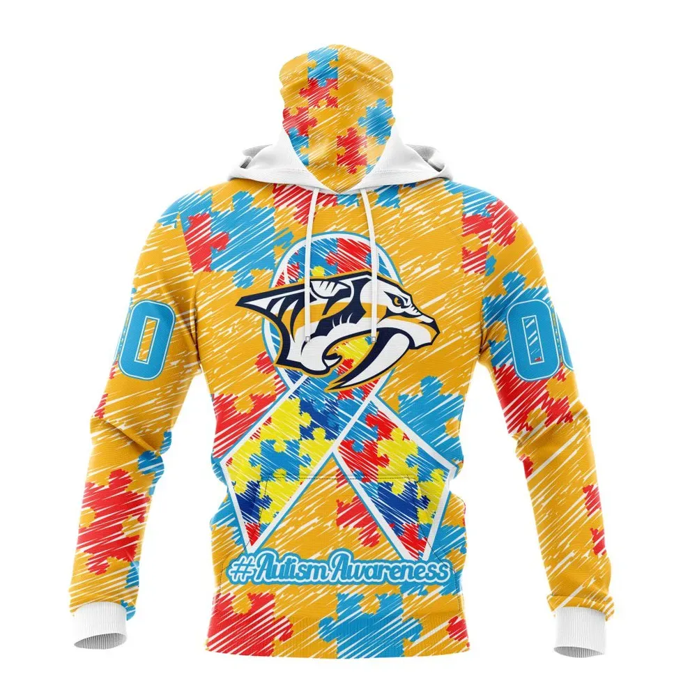 NHL Nashville Predators Special Autism Awareness Design St2201 Mask Hoodie