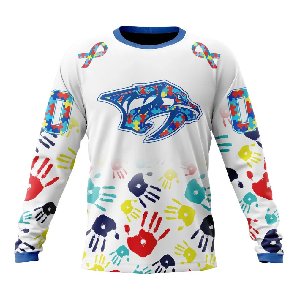 NHL Nashville Predators Special Autism Awareness Design St2203 Long Sleeved Sweatshirt 