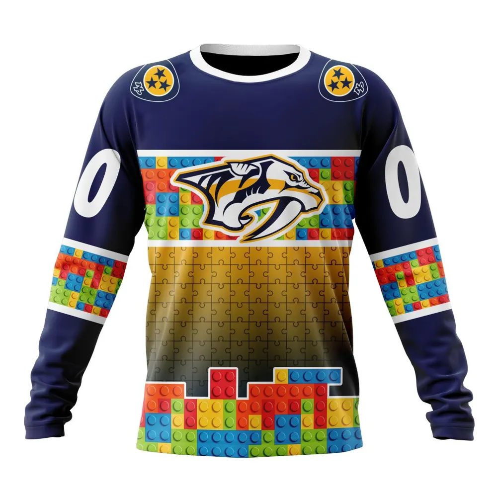 NHL Nashville Predators Special Autism Awareness Design V2301 Long Sleeved Sweatshirt 