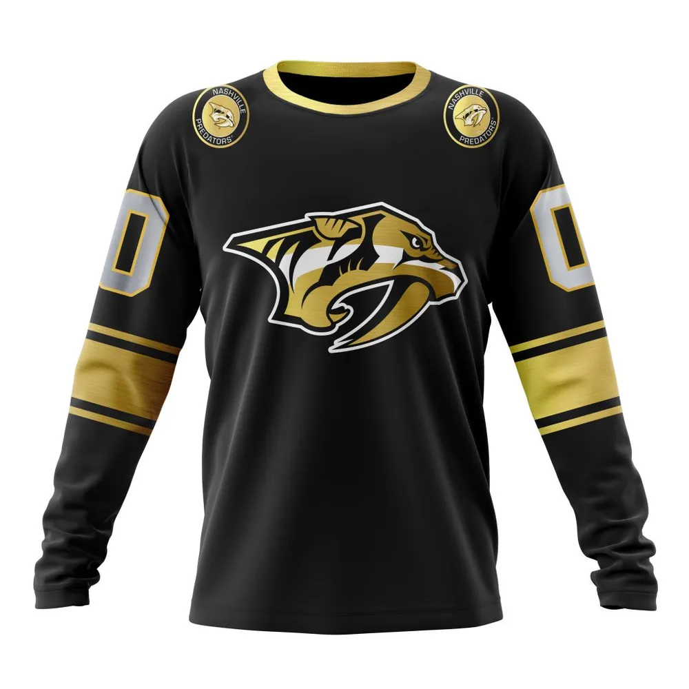 NHL Nashville Predators Special Black And Gold Design St2401 Long Sleeved Sweatshirt 