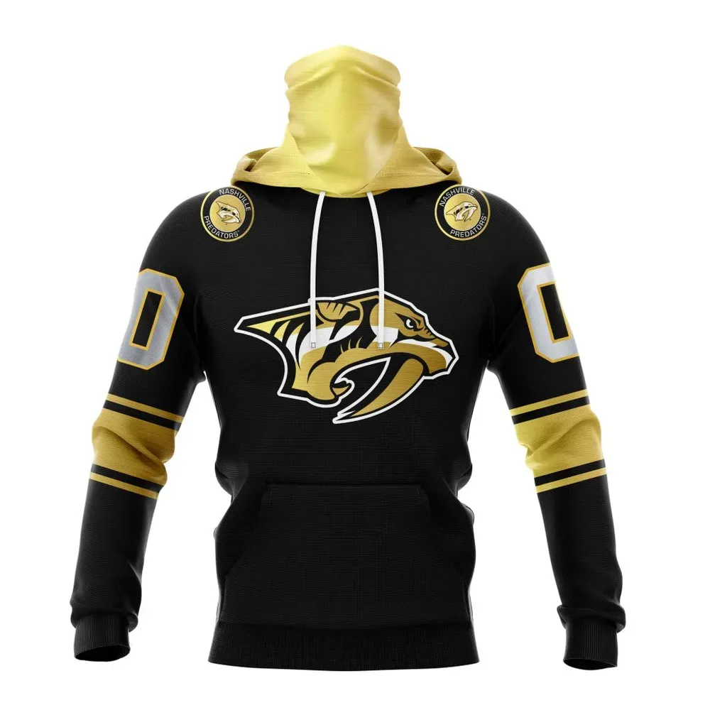 NHL Nashville Predators Special Black And Gold Design St2401 Mask Hoodie