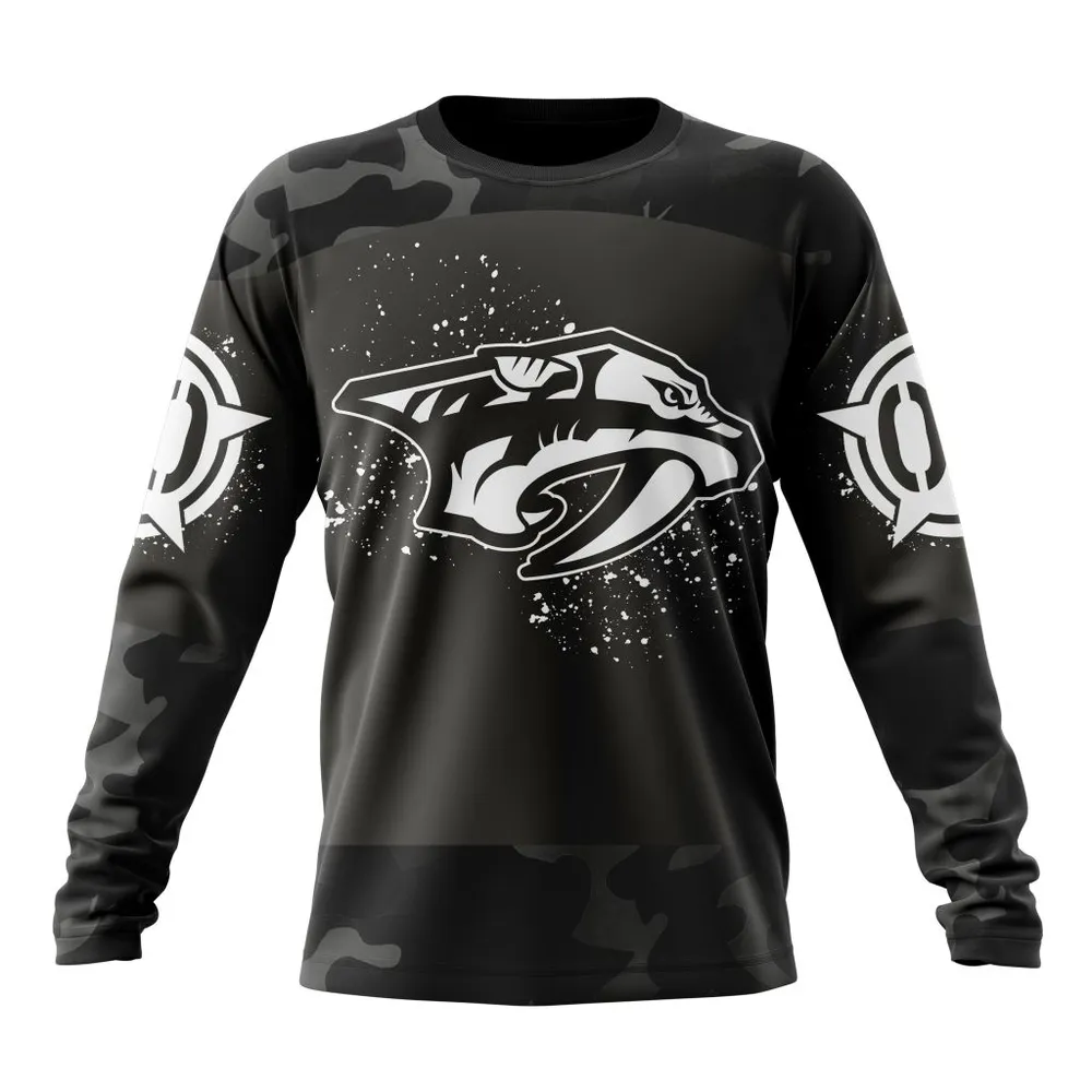 NHL Nashville Predators Special Black Camo Design For Veterans Day St2304 Long Sleeved Sweatshirt 