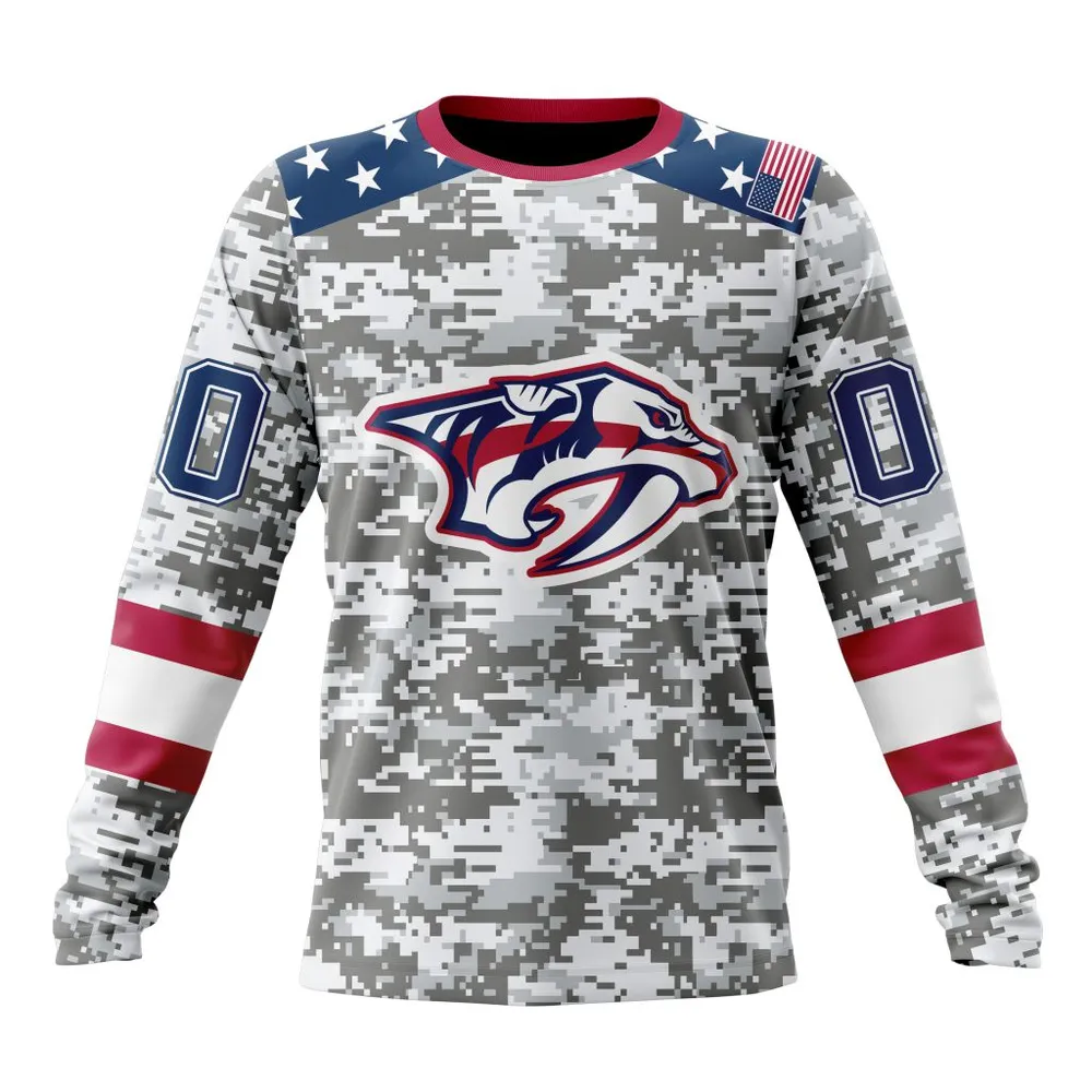 NHL Nashville Predators Special Camo Design For Veterans Day St2301 Long Sleeved Sweatshirt 