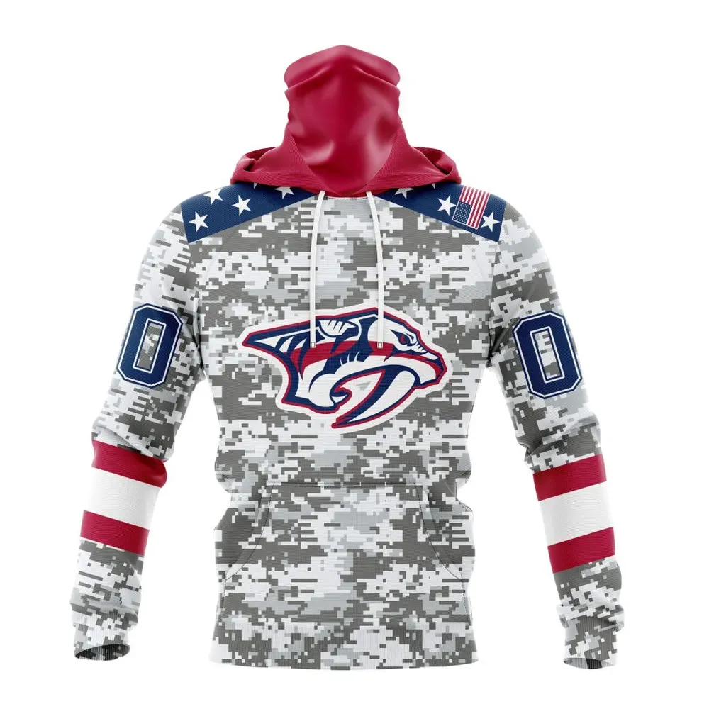 NHL Nashville Predators Special Camo Design For Veterans Day St2301 Mask Hoodie