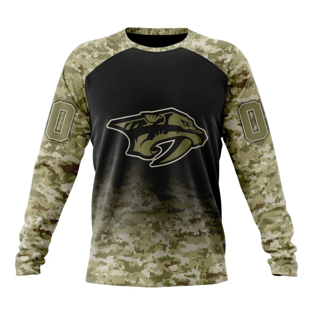 NHL Nashville Predators Special Camo Design For Veterans Day St2302 Long Sleeved Sweatshirt 